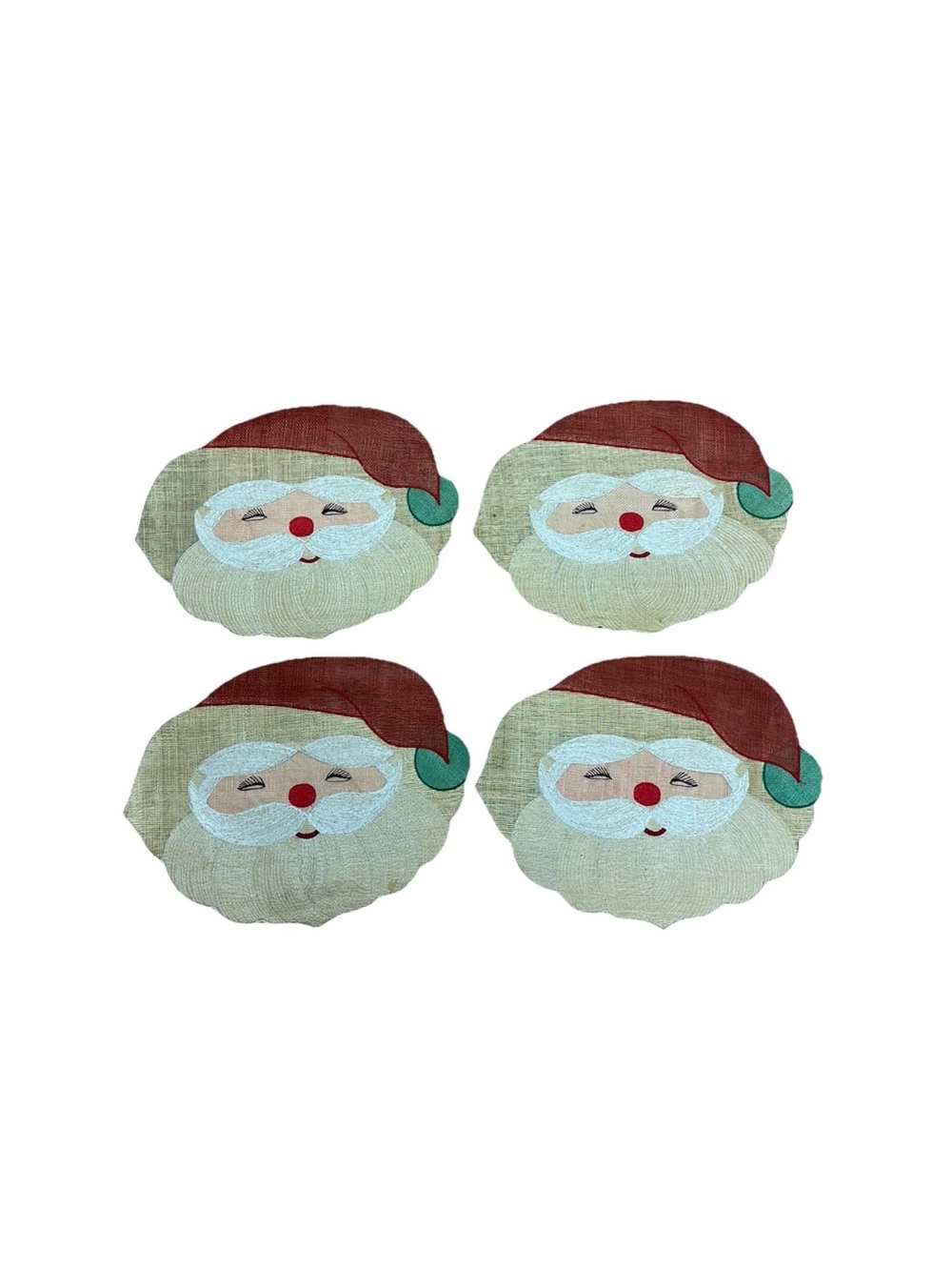 Vintage 4 Sets Of Christmas Santa Claus Placemats Abaca Fiber